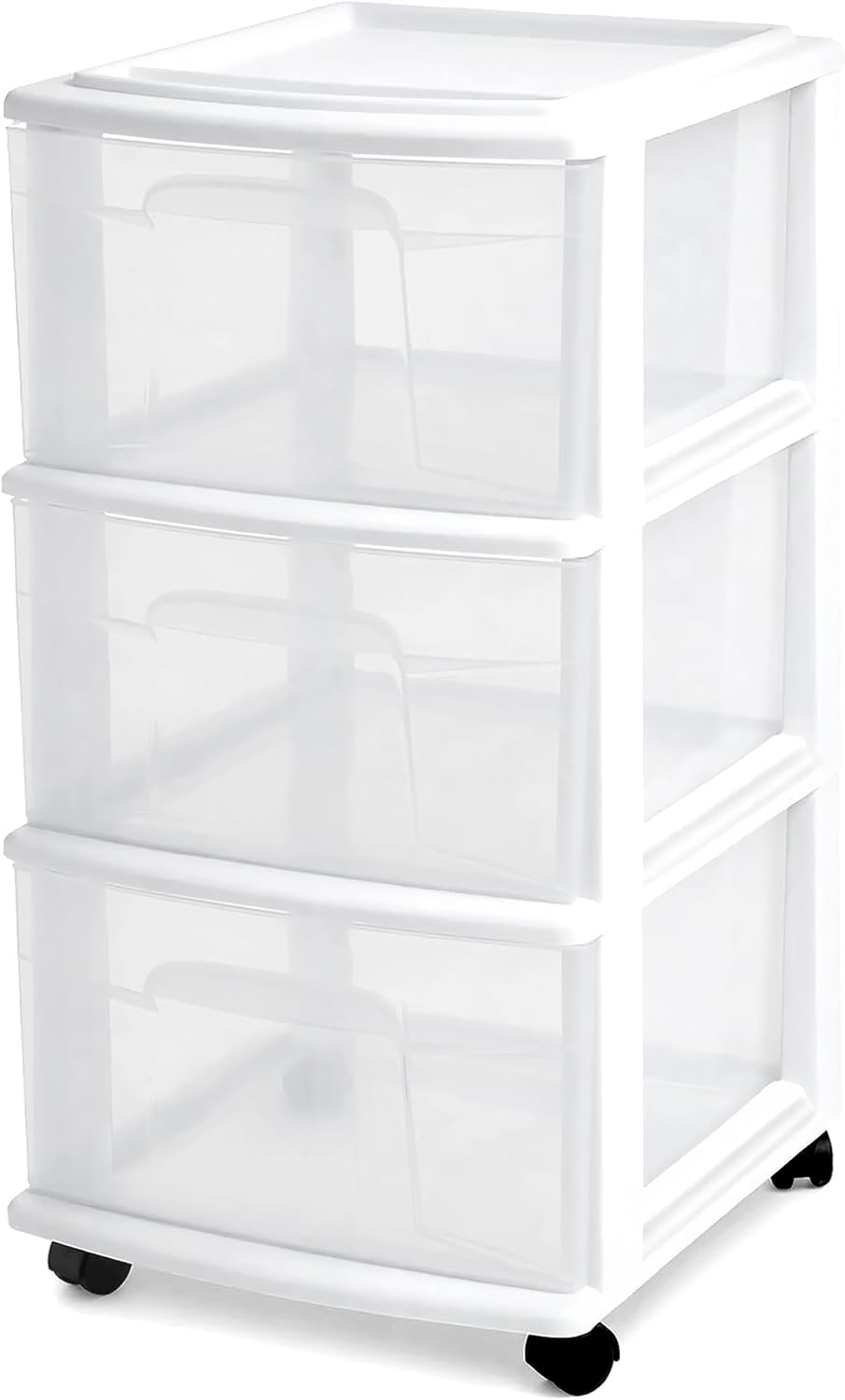 Drawer Tower, 3-Tier Storage Cart with Removable Wheels, White Frame
