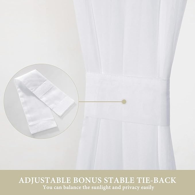MIULEE Set of 2 French Door Short Sheer Curtains Light Filtering Window Treatment Curtain for Glass Door with Tieback 2 Panels, 54 W x 20 L, White