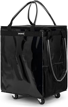 (Medium,Black) Reusable Grocery Bag on Wheels, Foldable Rolling Tote Bag