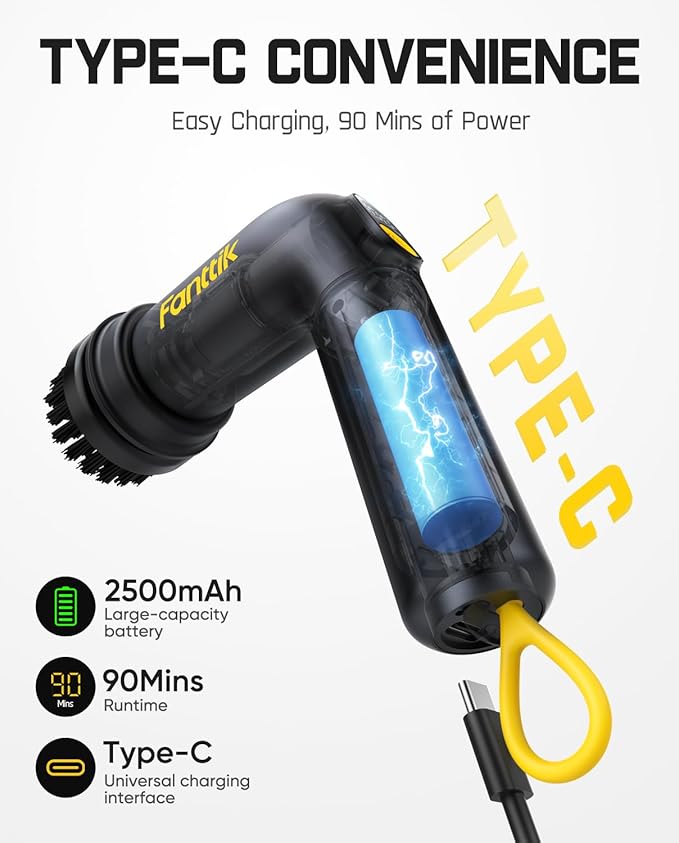 Fanttik G9 Handy Cordless Electric Spin Scrubber, MagnaStorm Motor, Dual-Speed, 5 Brush Heads, LED Display, IPX7 Waterproof, 2500mAh with Type-C Charging, for Kitchen, Sink, Tile, Stove