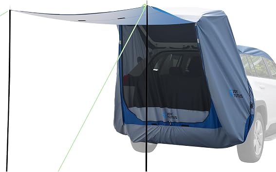 JOYTUTUS SUV Tailgate Tent with Big Awning, Water Resistant SUV Camping Tent with Car Roof Cover, Universal Fit Most Suv