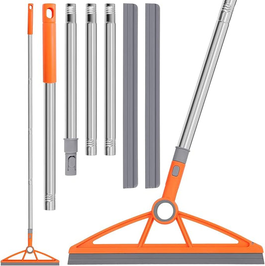 wlich 2-in-1 Air Broom, 180° Rotating 54 Inch Adjustable Silicone Rubber Broom Includes 2 Scraping Strips, Sweep and Silicone Tools with Long Handle for Cleaning Bathrooms,Glass,Tiles,Pet Hair
