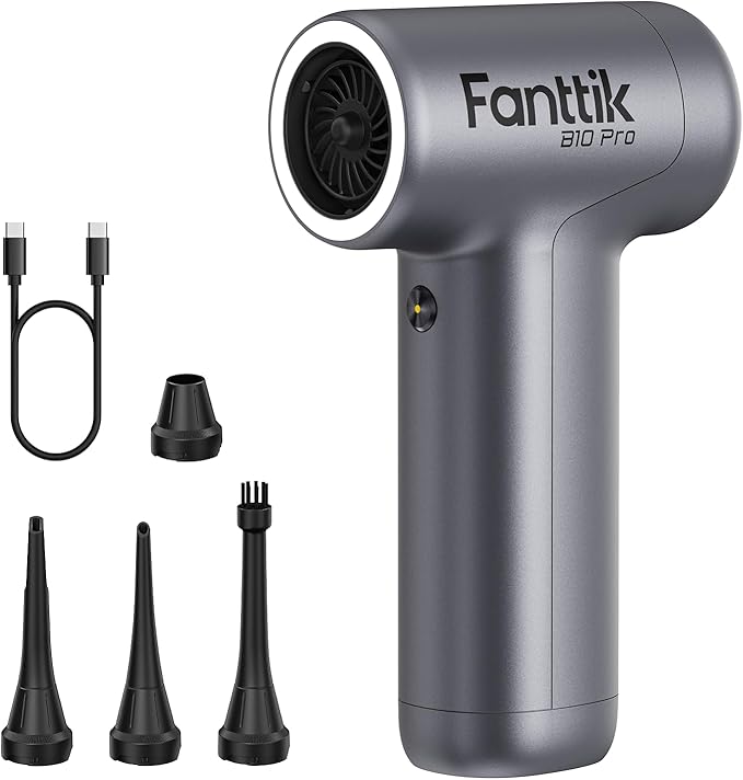 Fanttik B10 Pro Electric Air Duster, 110000RPM Brushless Motor, Compressed Air Duster, Mini Blower with One-tap Booster, 3 Gears Adjustable, Electric Duster for PC, Keyboard, Electronics (Silver)