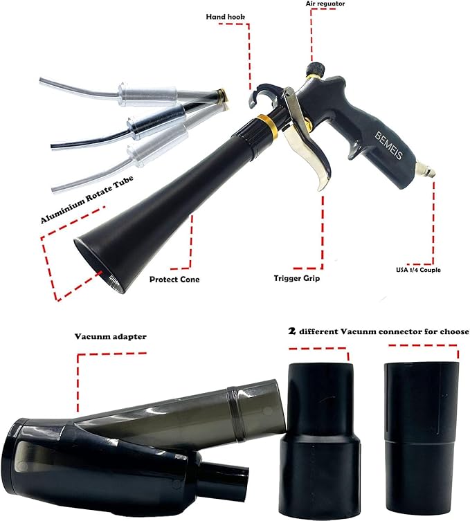Air Blow Gun &vacunm Gun with Brass Adjustable Air Flow Nozzle,Cleaning Gun Quickly Blasts Dirt and Dust from Surface Works with Air Compressor(Upgrade Aluminium Rotate Tube) 2IN1