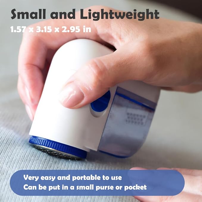 Fabric Shaver, Lint Remover for Clothes, Electric Lint Shaver with 3-Leaf Blades, Battery Operated, Remove Clothes Fuzz, Lint Balls, Pills, Blue and White