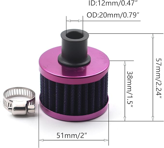 12mm Air Filter Cold Air Intake Filter Breather Turbo Vent Air Intake Filter Cleaner Red Universal for car and Motorcycle (2pcs Air Filter)