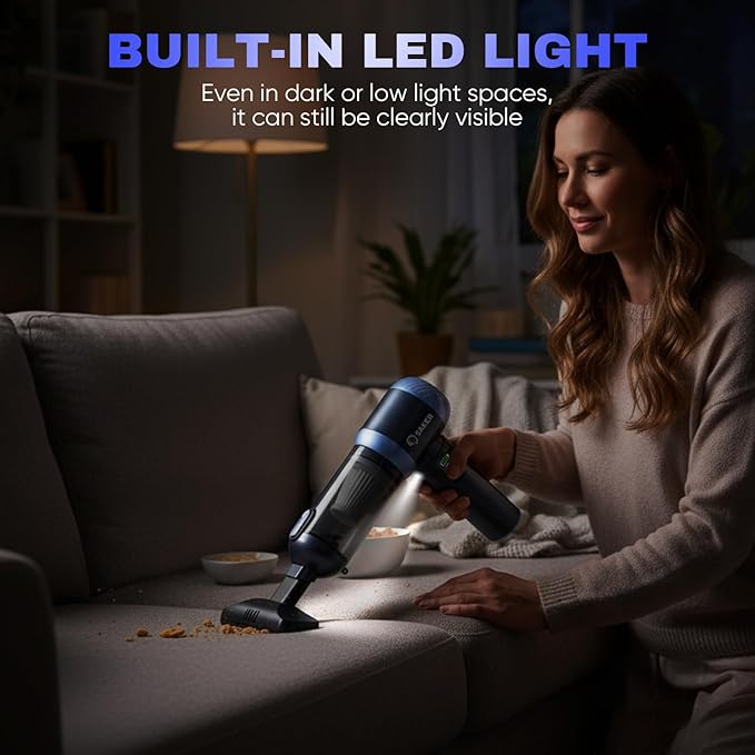 Saker Car Vacuum Portable Cordless 20000Pa Suction Power 4 in 1 Handheld Vacuum with LED Light Type-C Portable Mini Vacuums for Gifts Car, Home, Office, Pet HL157 Blue