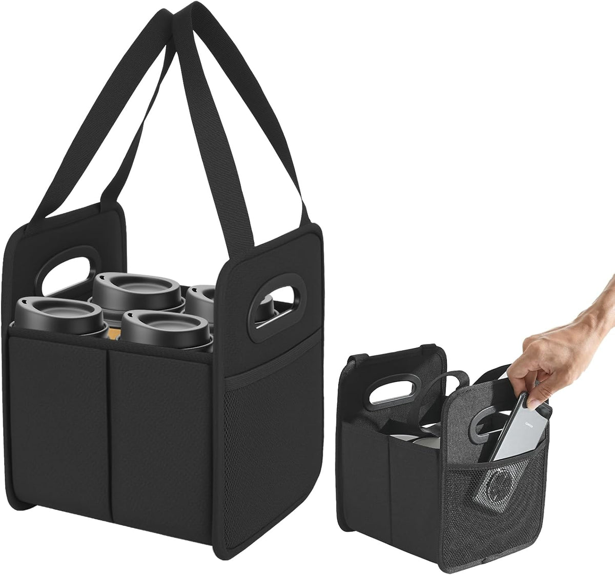 Reusable Drink Carrier Tote Bag with Handle, 4 Cups