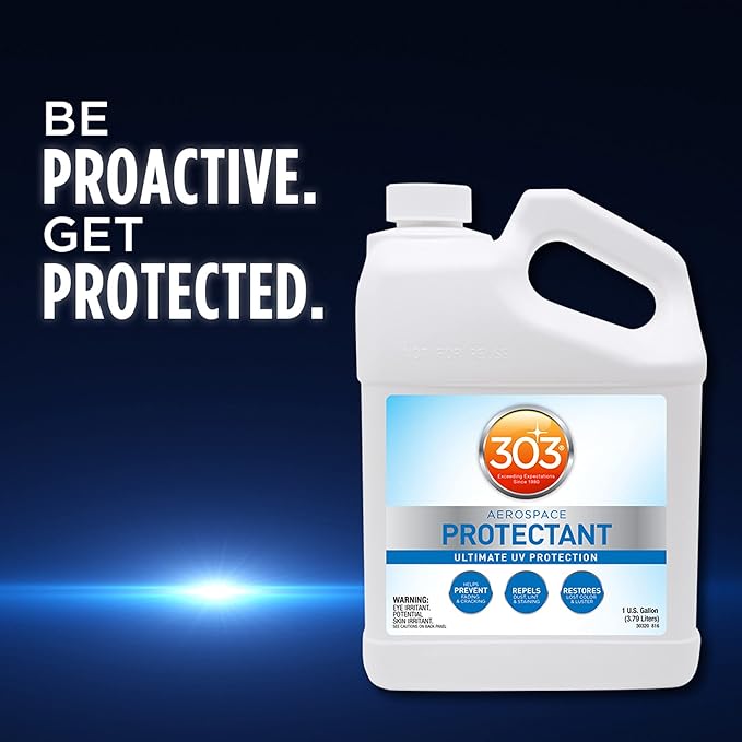 303 Products Aerospace Protectant Spray, UV Protection for Outdoor Surfaces – Protects Vinyl, Plastic & Rubber, Repels Dust & Dirt, Matte Finish, 1 Gallon