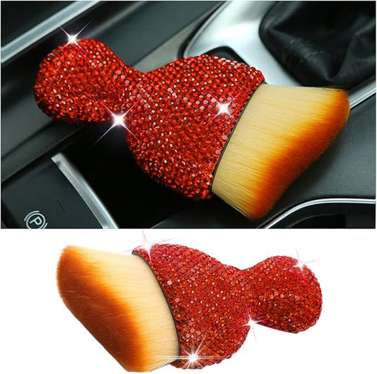 zipelo Auto Interior Dust Brush, Car Detailing Cleaning Brush with Diamond, Bling Handle Soft Bristles Dusting Tool, Scratch Free Dirt Clean Brushes for Vehicle Air Conditioner Vent (Orange)