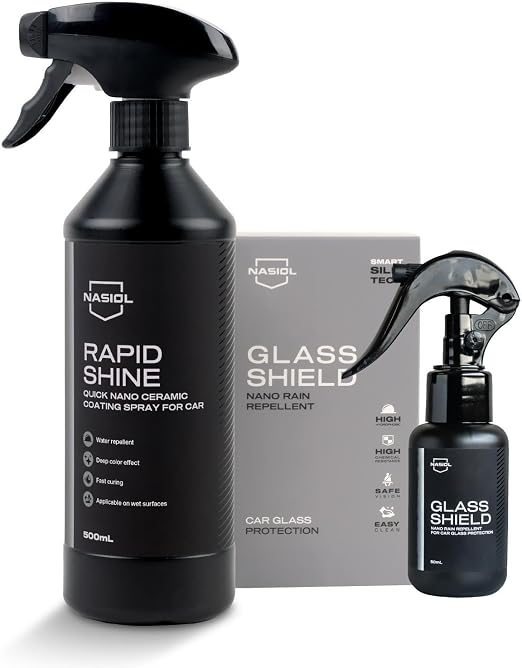 Nasiol Rapidshine + Glasshield Spray - Advantage Set - Car Care Set - Fast Nano Ceramic Coating and Nano Rain Repellent 