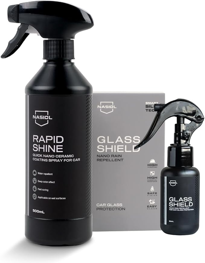 Nasiol Rapidshine + Glasshield Spray - Advantage Set - Car Care Set - Fast Nano Ceramic Coating and Nano Rain Repellent 