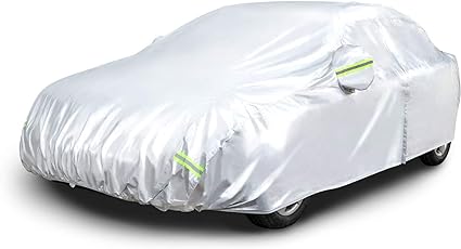 Amazon Basics Silver Weatherproof Car Cover, 150D Oxford, UV Protection, Snow Protection, Dustproof, Sedans up to 180", 