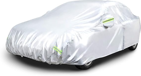 Amazon Basics Silver Weatherproof Car Cover, 150D Oxford, UV Protection, Snow Protection, Dustproof, Sedans up to 180", 