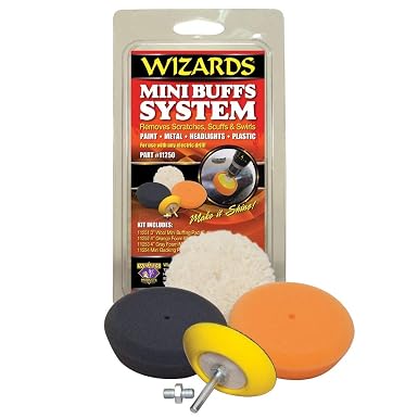 Wizards Mini Buffing System - Cuts, Polishes & Applies Wax, 1/4 Shank