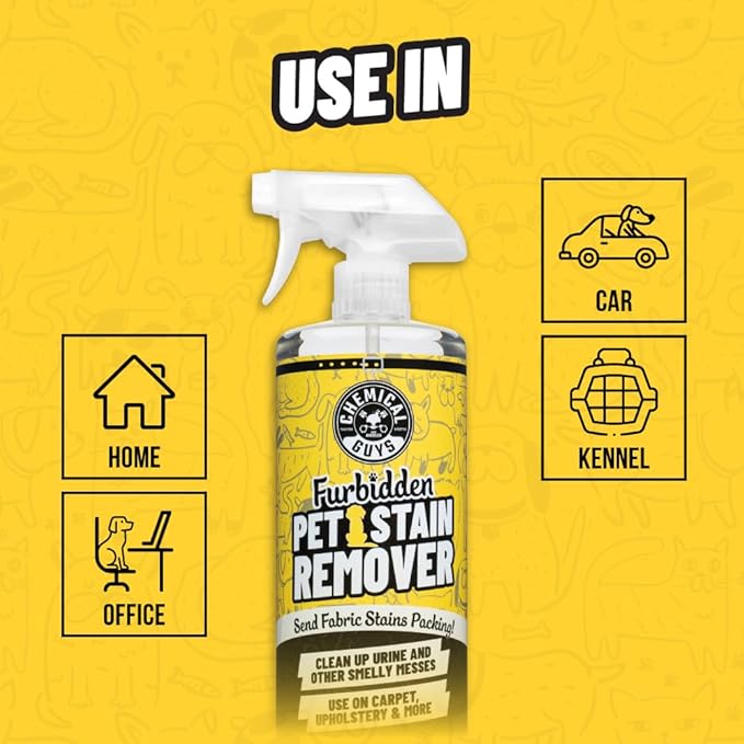 Chemical Guys Furbidden Pet Stain Remover for Car & Home, Carpet & Upholstery Cleaner, Eliminates Pet Odors & Stains from Urine & Vomit, Multi-Surface Pet Odor Neutralizer - 16 oz