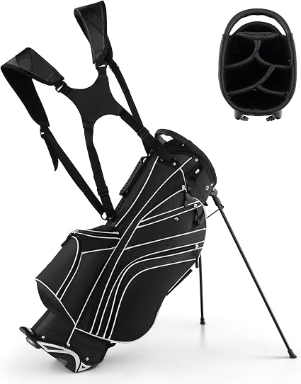 Goplus Golf Stand Bag, Lightweight Golf Club Bag with 6 Way Top Dividers, 8 Pockets, Cooler Bag, Rain Hood, Dual Shoulde