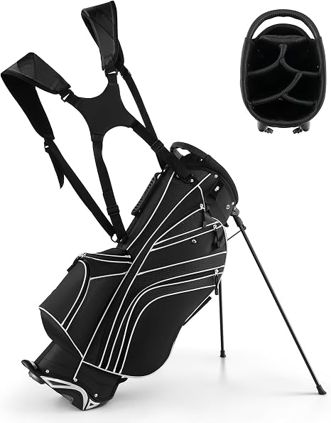 Goplus Golf Stand Bag, Lightweight Golf Club Bag with 6 Way Top Dividers, 8 Pockets, Cooler Bag, Rain Hood, Dual Shoulde