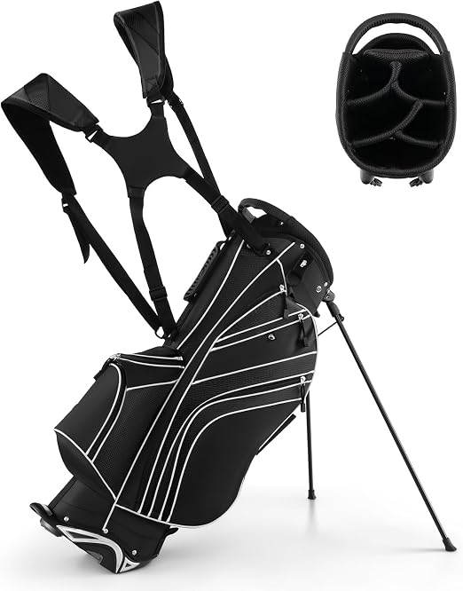 Goplus Golf Stand Bag, Lightweight Golf Club Bag with 6 Way Top Dividers, 8 Pockets, Cooler Bag, Rain Hood, Dual Shoulde