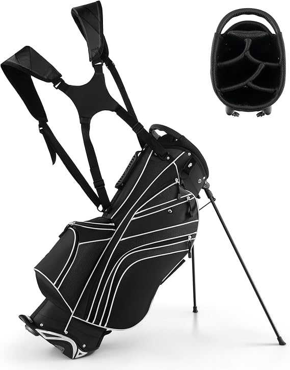 Goplus Golf Stand Bag, Lightweight Golf Club Bag with 6 Way Top Dividers, 8 Pockets, Cooler Bag, Rain Hood, Dual Shoulde
