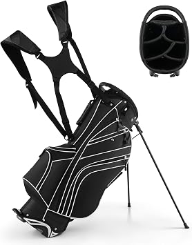 Goplus Golf Stand Bag, Lightweight Golf Club Bag with 6 Way Top Dividers, 8 Pockets, Cooler Bag, Rain Hood, Dual Shoulde