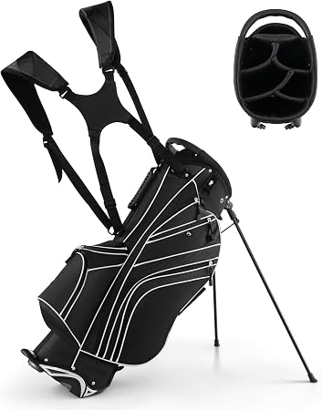 Goplus Golf Stand Bag, Lightweight Golf Club Bag with 6 Way Top Dividers, 8 Pockets, Cooler Bag, Rain Hood, Dual Shoulde
