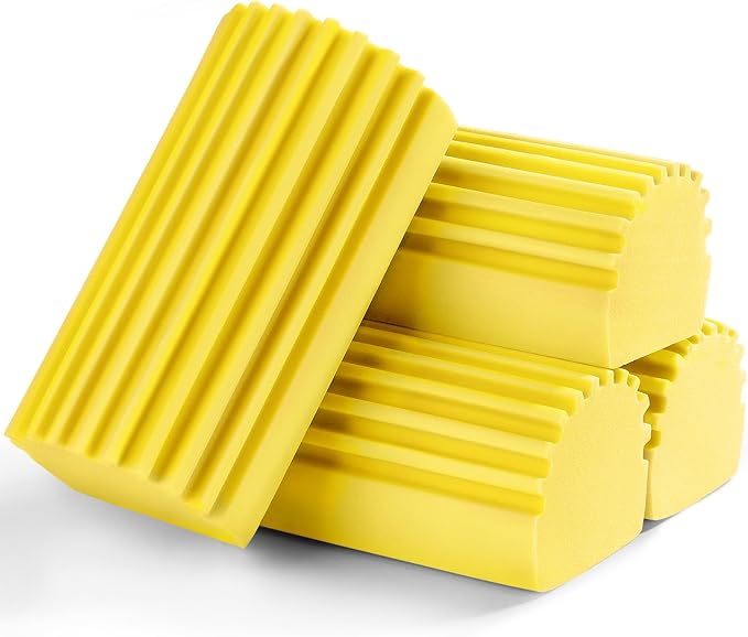 Jeymei 4-Pack Damp Clean Duster Sponge Brush for Cleaning Blinds, Glass, Baseboards, Vents, Railings, Mirrors, Window Track Grooves and Faucets (Yellow)