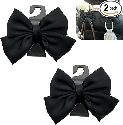 2PCS Car Seat Headrest Hooks, Car Purse Hook for Car, Cute Bow Car Rear Seat Storage Hooks, Interior Decorating Accessor