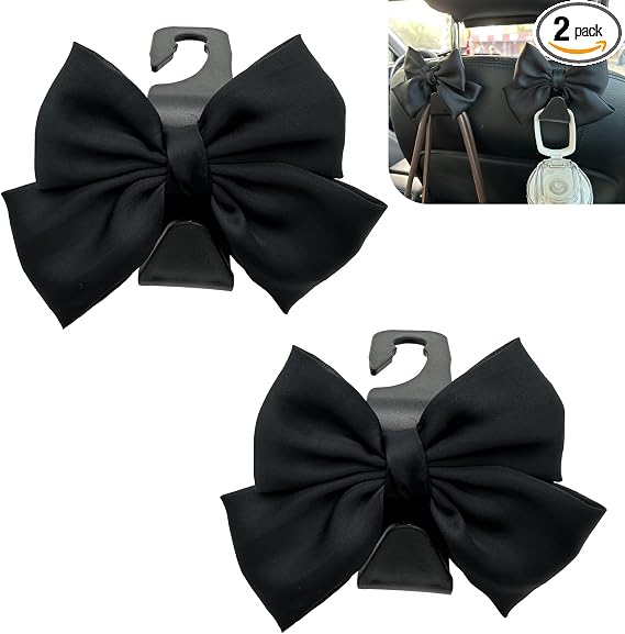 2PCS Car Seat Headrest Hooks, Car Purse Hook for Car, Cute Bow Car Rear Seat Storage Hooks, Interior Decorating Accessor