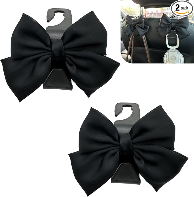 2PCS Car Seat Headrest Hooks, Car Purse Hook for Car, Cute Bow Car Rear Seat Storage Hooks, Interior Decorating Accessor