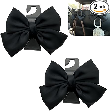 2PCS Car Seat Headrest Hooks, Car Purse Hook for Car, Cute Bow Car Rear Seat Storage Hooks, Interior Decorating Accessor