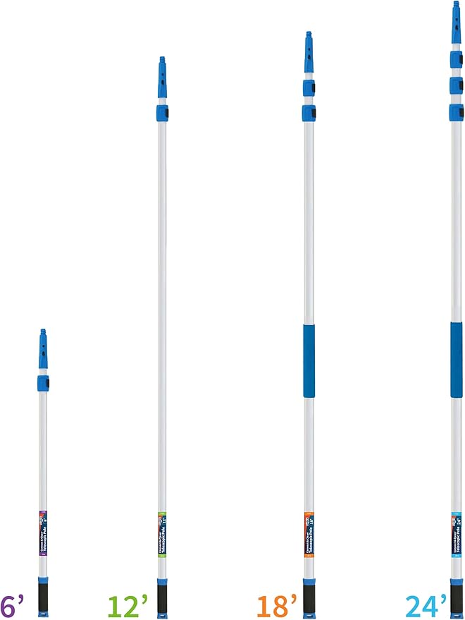Unger Professional Connect & Clean 6 - 18 Foot Telescoping Extension Multi-Purpose Pole with Quick-Flip Clamp, Window Cleaning, Dusting, Silver