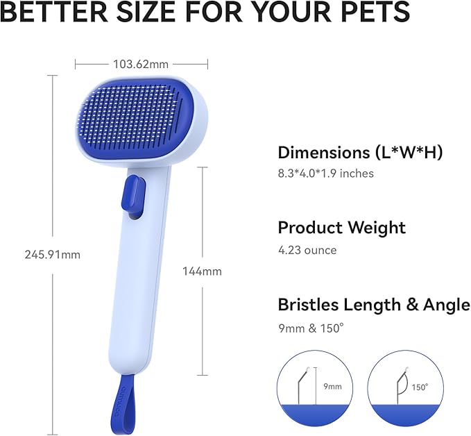 aumuca Skin Friendly Self-Cleaning Slicker Brush for Dogs & Cats, Gentle Pet Grooming Tool for Shedding & Deshedding, Efficient Hair Remover for Long & Short Haired Pets