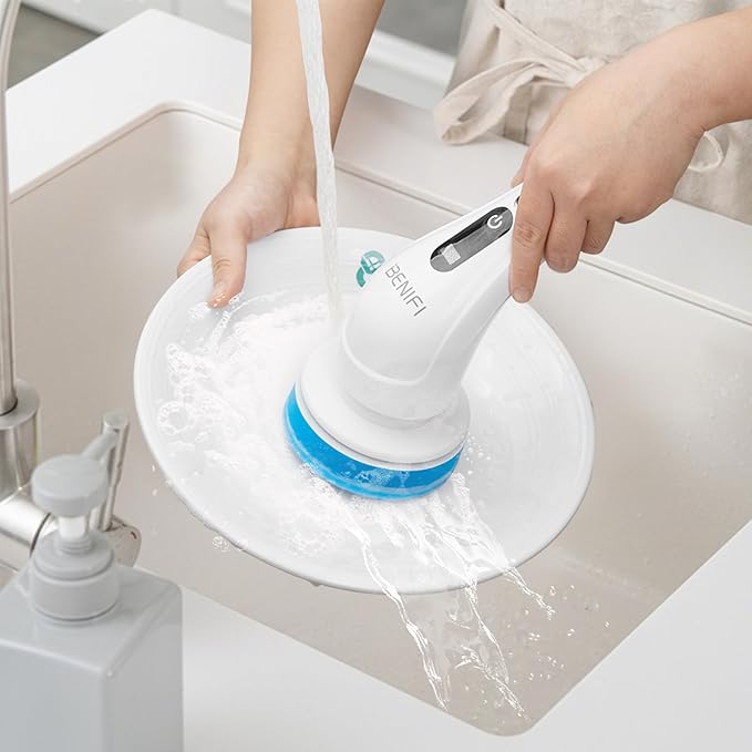 Electric Spin Scrubber Full-Body IPX7 Waterproof Cordless Bathroom Cleaning Brush with Power LCD Display and 8 Brush Heads
