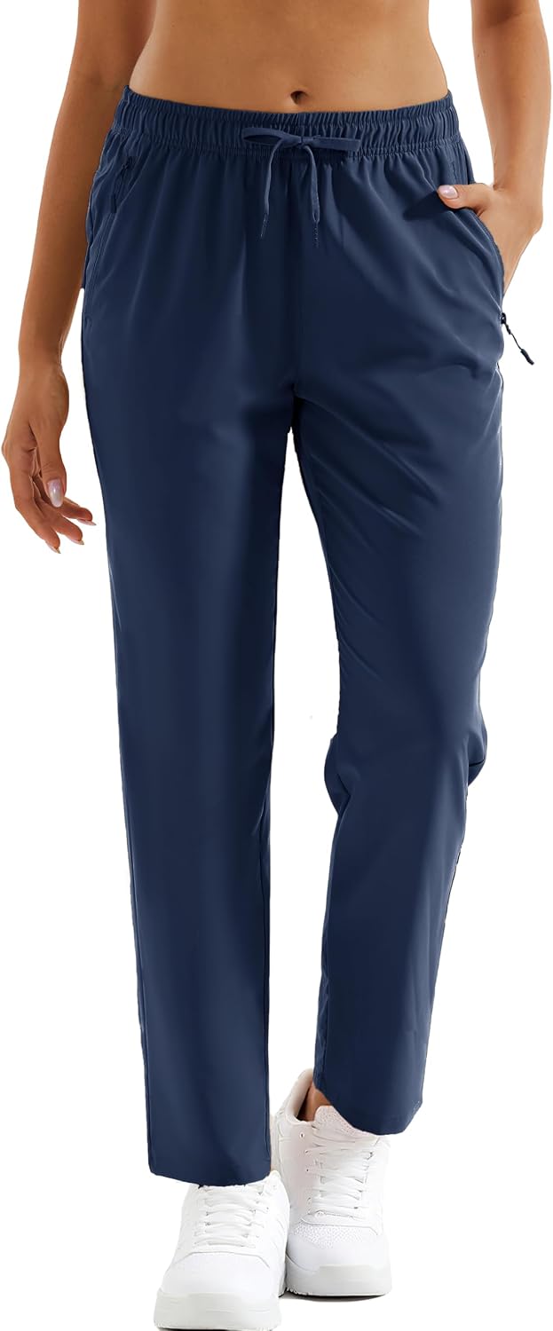 Women's Hiking Pants Lightweight Quick Dry UPF 50 Water Resistant Elastic Waist Golf Travel Pants Zip Pockets