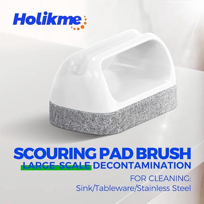Holikme 7 Pack Deep Cleaning Brush Set, Scrub Pads with Scraper Tip for Pool Walls, Bathroom, Grout, Floor, Bike, Tub, Shower, Kitchen Surface (Green)