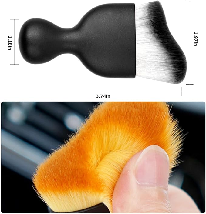 Blilo Car Interior Detailing Brush, Auto Soft Hair Cleaning Brushes, Scratch Free Curved Dirt Dust Collectors, Removal Tool for Vehicle Dashboard Air Conditioner Vents Leather (White/Black/1PCS)