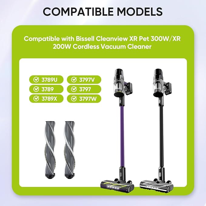 2pack Replacement Brush Roll Compatible with Bissell Cleanview XR 200W/ Cleanview XR Pet 300W/ Powerlifter Turbo Cordless Stick Vacuum Cleaner 3789U, 3789X, 3789, 3797V, 3797W, 3797