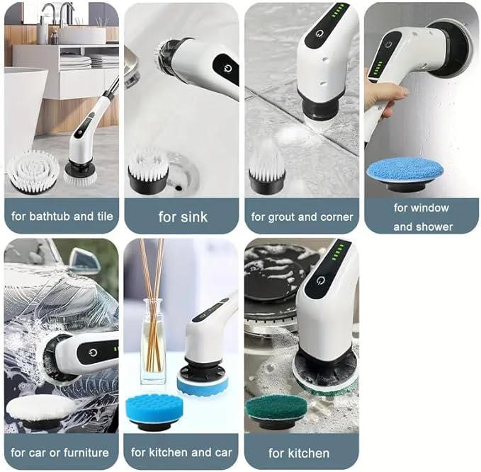 Electric Spin Scrubber,Cordless Cleaning Brush,Shower Cleaning Brush with 8 Replaceable Brush Heads, Power Scrubber 5 Adjustable Speeds for Floor Bathroom Shower Bathtub Glass Car, Gift