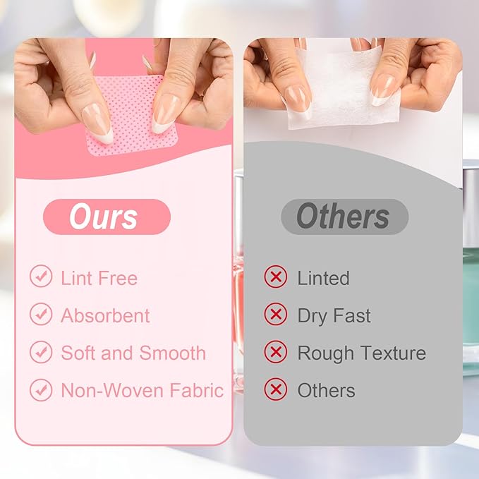 Lint Free Nail Wipes, Acetone Nail Polish Remover 1080PCS with Pump Dispenser, Gel Nail Polish Remover Pads Soft Non-woven Nail Wipes for Nail Polish Remove and Acrylic Nail Supplies,Pink
