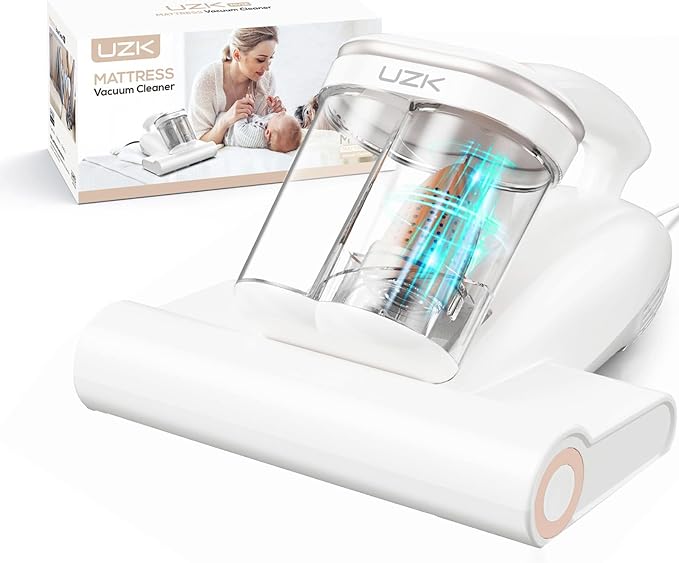 Bed Vacuum Cleaner Mattress Vacuum Cleaner,16Kpa Powerful Handheld Vacuums with UV-C Light & Double Dust Cup & High Heating & Ultrasonic & HEPA Filter for Bed Sofa(Corded,Cream White)