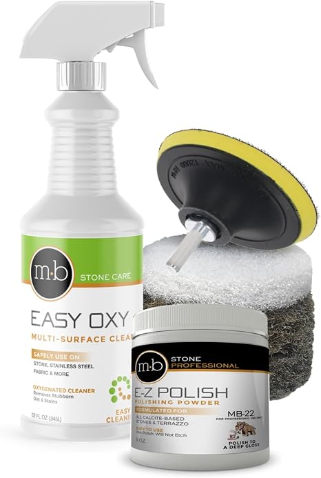 MB Stone Care MB-22 Marble Polish and Countertop Polishing Kit - Cleaner and Polish Powder for Calcite based stones Marb