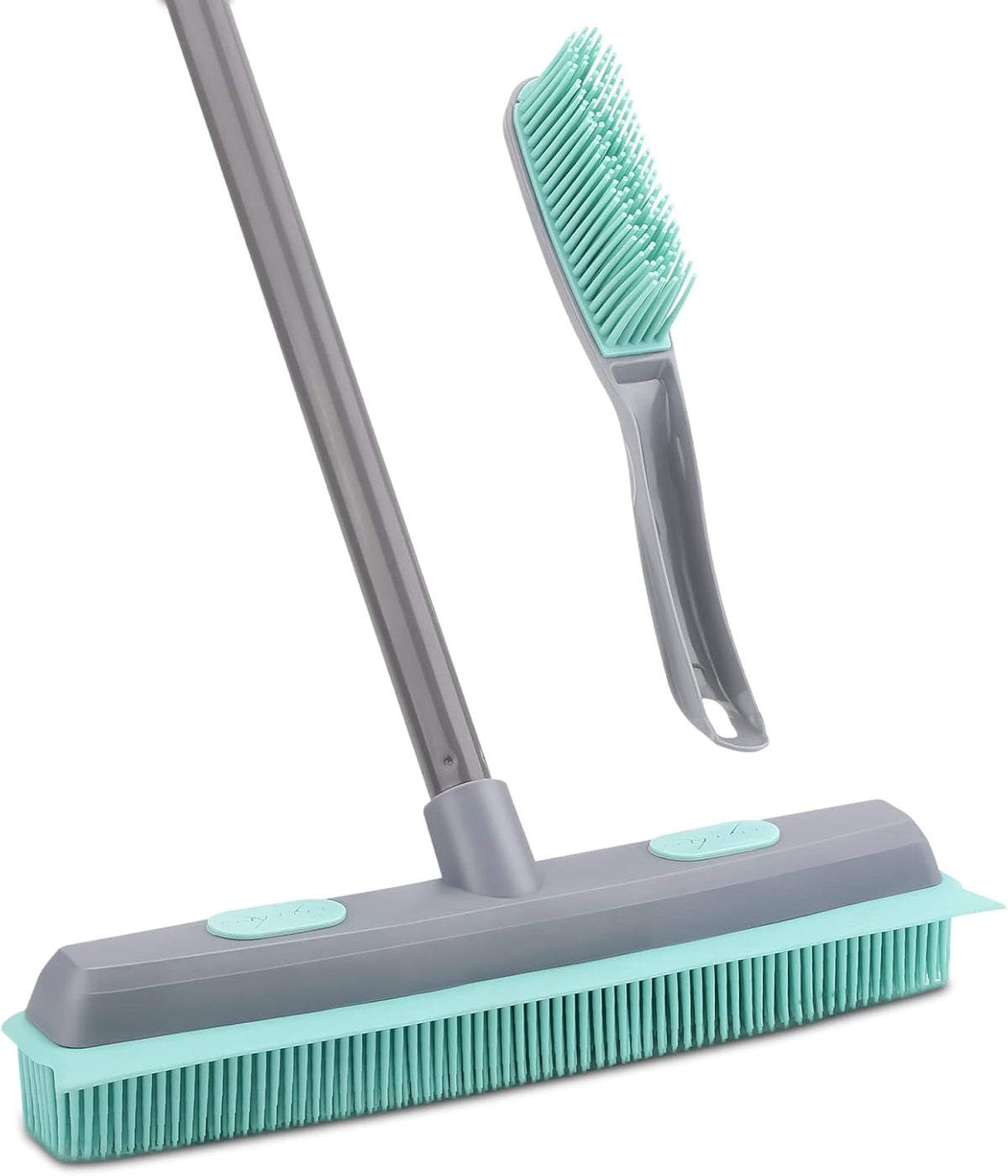 Rubber Broom Carpet Rake for Pet Hair, Fur Remover Broom with Squeegee, Portable Detailing Lint Remover Brush (Iron Handle)