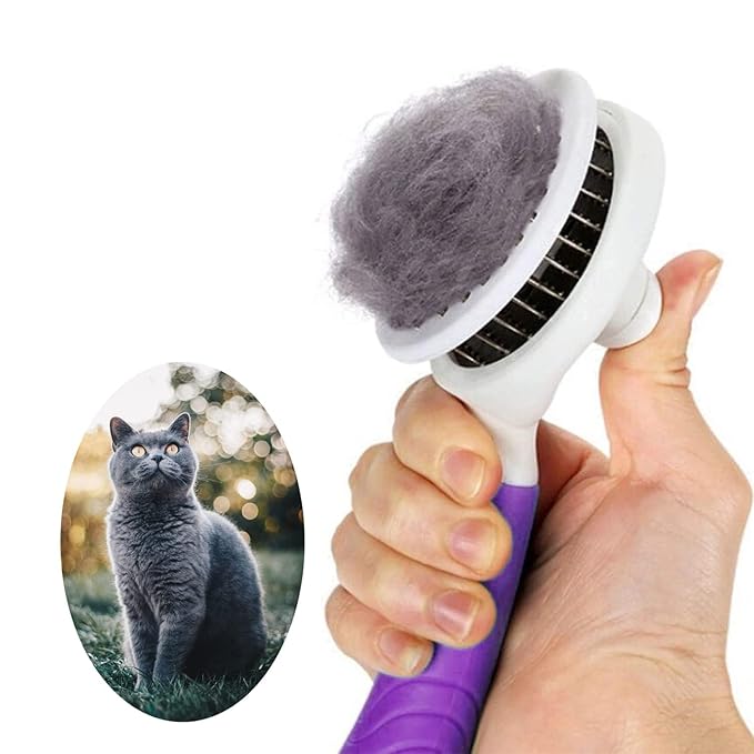 Self Cleaning Slicker Brush - Cat Brush Skin-Friendly Deshedding Grooming Massaging Tool for Long & Short Haired Pets, Cat Hair Brushes Easy Removes Undercoat for Dogs Cats Rabbits-UPGRADED, Purple