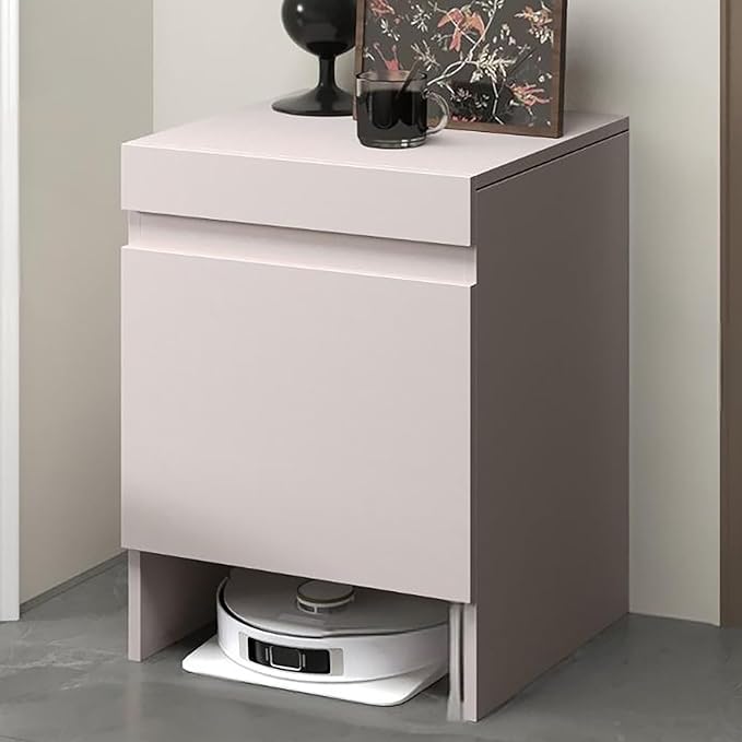 Robot Vacuum Stand Cabinet,Storage Cabinet with Doors for Robot Vacuum Cleaner,End Side Table for Home Office,Wood Freestanding Rack for Living Room Home Office Kitchen(Gray)