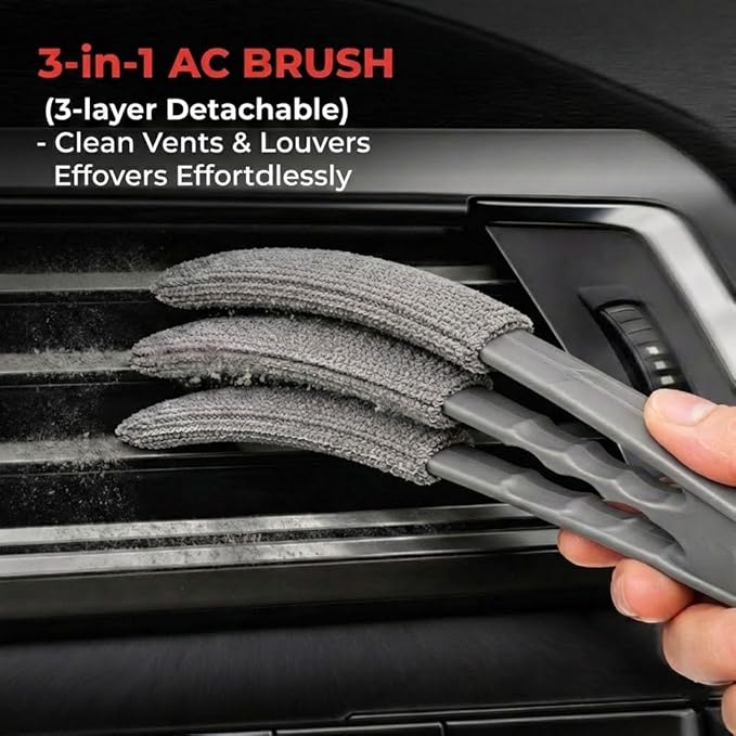 10-Piece Car Interior Cleaning Kit - 3 Natural Boar Hair Brushes, 3-in-1 AC Vent Brush, 160g Non-Toxic Gel, Microfiber Duster, 100ml Food-Grade Spray Bottle | Multi-Scenario for Auto