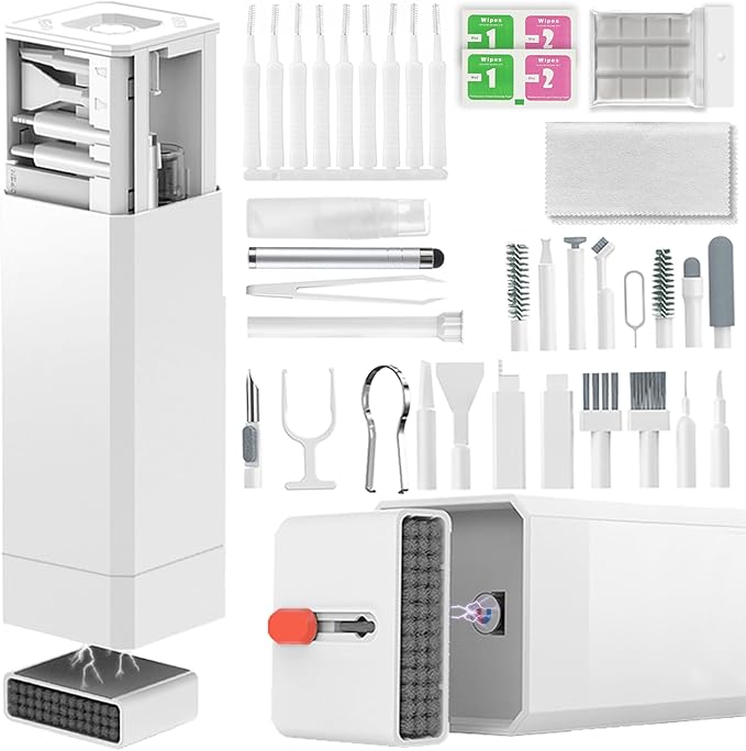 2026 Upgrade Phone Cleaning Kit 57PCS, iPhone Cleaning Kit, Airbud Cleaning Kit for AirPods, Keyboard Cleaning Kit, Charging Port Cleaner for Apple Lightning/Android USB-C (White, with 10 Mini Brush)