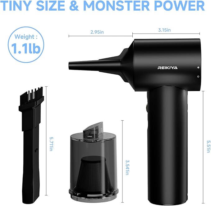 REIKIYA Portable Air Duster 150000RPM Super Power, 18000Pa Cordless Vacuum Cleaner Rechargeable Handheld Pump with LED Light, Adjustable Dust Blower for Computer Keyboard Car House Outdoor