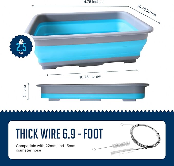 Hose and Mask for CPAP Cleaning Brush with Collapsible Wash Basin Bucket Tub - Essential Care Kit for CPAP Users, Suitable for 7 Feet Tubing and 22mm 19mm Diameter (Standard Set Basin & Brush)