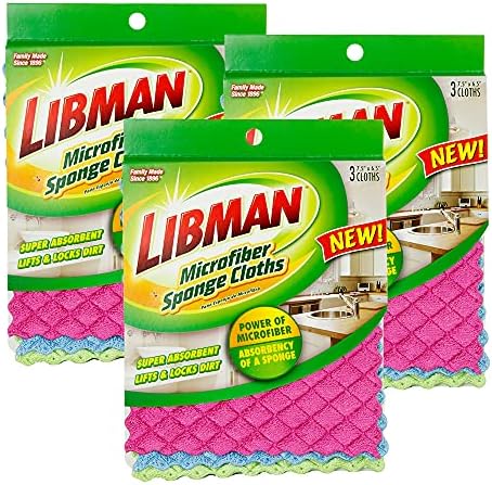 Libman Microfiber Sponge Cloths, Pink/Blue/Green, 9 Cloths
